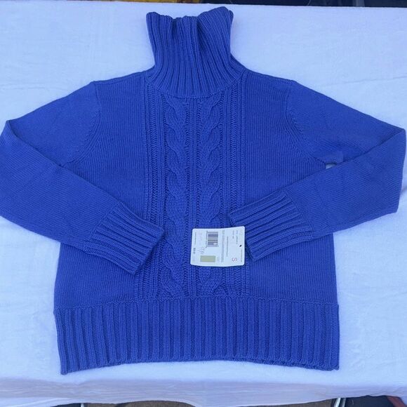 Liz Claiborne Cable Knit Silk Angora Rabbit Hair Turtleneck Sweater Size Small - Picture 1 of 12